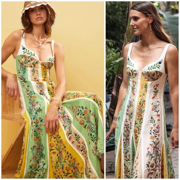 NWT FARM RIO DELICATE FLORAL STRIPES MAXI DRESS SZ S - Picture 2 of 12